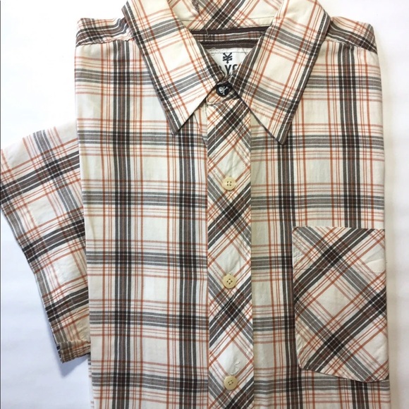 Zoo York Men’s Short Sleeve Button Down Shirt Offwhite Rust Grey Plaid M - Picture 9 of 14